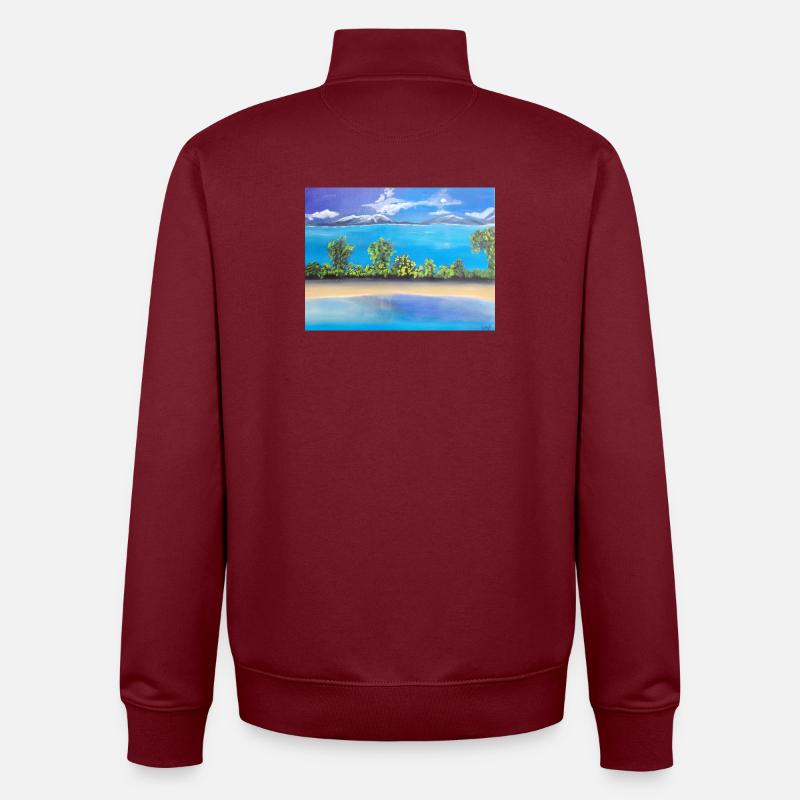 Seenlandschaft mit Bergen und Wald - Unisex Organic Zip Sweatshirt von Stanley/Stella - Burgunderrot