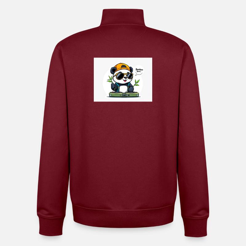 Panda DJ with Bamboo Sticks - Unisex Organic Zip Sweatshirt by Stanley/Stella - burgundy