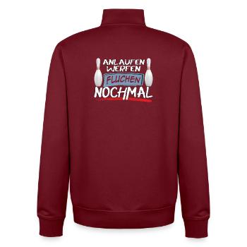 Run-up, throwing, cursing, bowling again - Unisex Organic Zip Sweatshirt by Stanley/Stella - burgundy - Back - AI Model Male 185 dark (185cm)