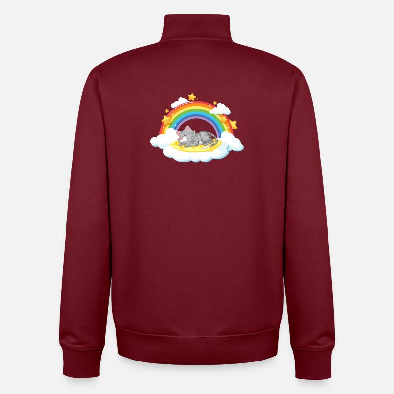 Dreaming Cat on Rainbow Cloud - Unisex Organic Zip Sweatshirt by Stanley/Stella - burgundy