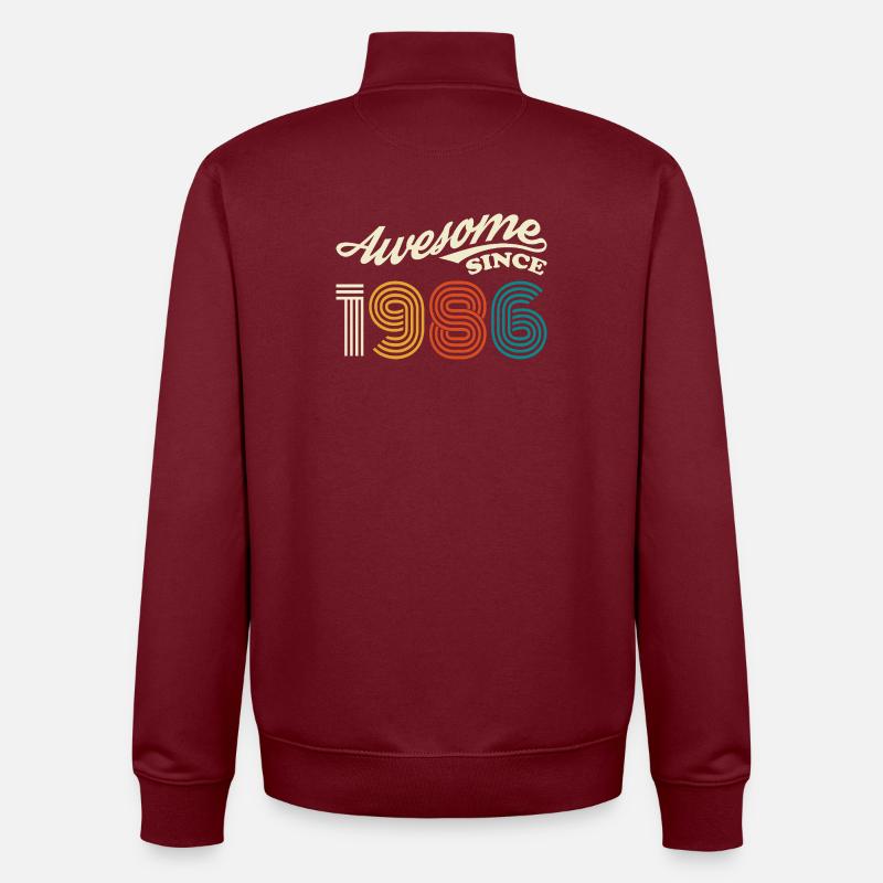 Awesome since 1986 retro logo - Unisex Organic Zip Sweatshirt by Stanley/Stella - burgundy