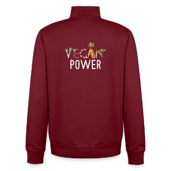Vegan Power Vegetable Typography Funny Vegan Art - Unisex Organic Zip Sweatshirt by Stanley/Stella - burgundy - Back - AI Model Male 185 dark (185cm)
