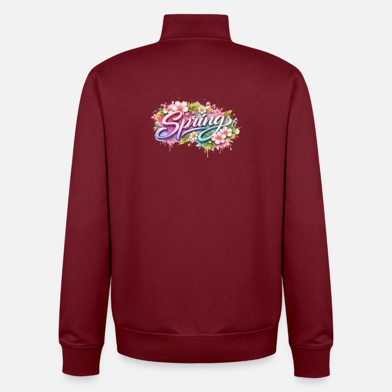 Lettrage printanier avec fleurs Description - Sweat zippé unisexe en coton bio Stanley/Stella - bordeaux