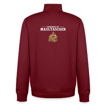 Powered by Maultaschen – Schwabe Gift - Unisex Organic Zip Sweatshirt by Stanley/Stella - burgundy - Back - AI Model Male 185 dark (185cm)