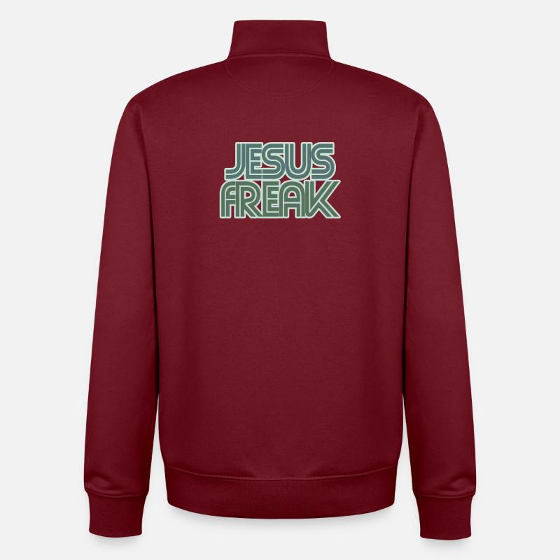 Graphique rétro de Jésus Freak - Sweat zippé unisexe en coton bio Stanley/Stella - bordeaux