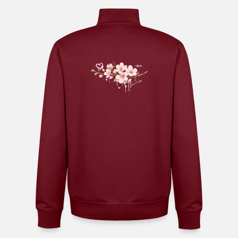 Kirschblüten Zweig im Graffiti Stil   - Unisex Organic Zip Sweatshirt von Stanley/Stella - Burgunderrot