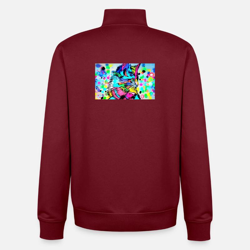 Portrait de chat Pop Art coloré - Sweat zippé unisexe en coton bio Stanley/Stella - bordeaux