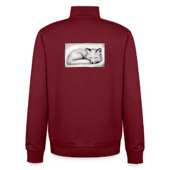 Sleeping Fox - Hand Carved Printable - Unisex Organic Zip Sweatshirt by Stanley/Stella - burgundy - Back - AI Model Male 185 dark (185cm)