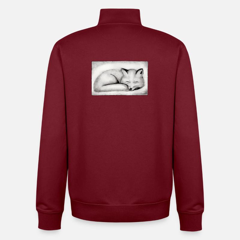 Schlafender Fuchs - handgeschnitzte Druckvorlage - Unisex Organic Zip Sweatshirt von Stanley/Stella - Burgunderrot