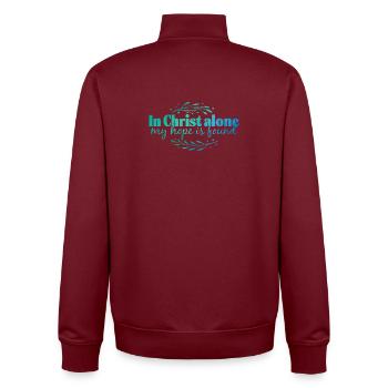 In Christ alone - Unisex Organic Zip Sweatshirt von Stanley/Stella - Burgunderrot - Hinten - AI Model Male 185 dark (185cm)