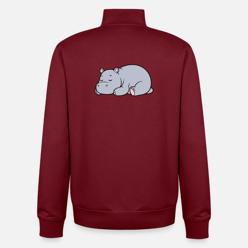 Sleeping Hippopotamus Tired Lazy Vector - Unisex Organic Zip Sweatshirt by Stanley/Stella - burgundy