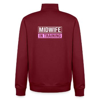 Hebamme - Unisex Organic Zip Sweatshirt von Stanley/Stella - Burgunderrot - Hinten - AI Model Male 185 dark (185cm)