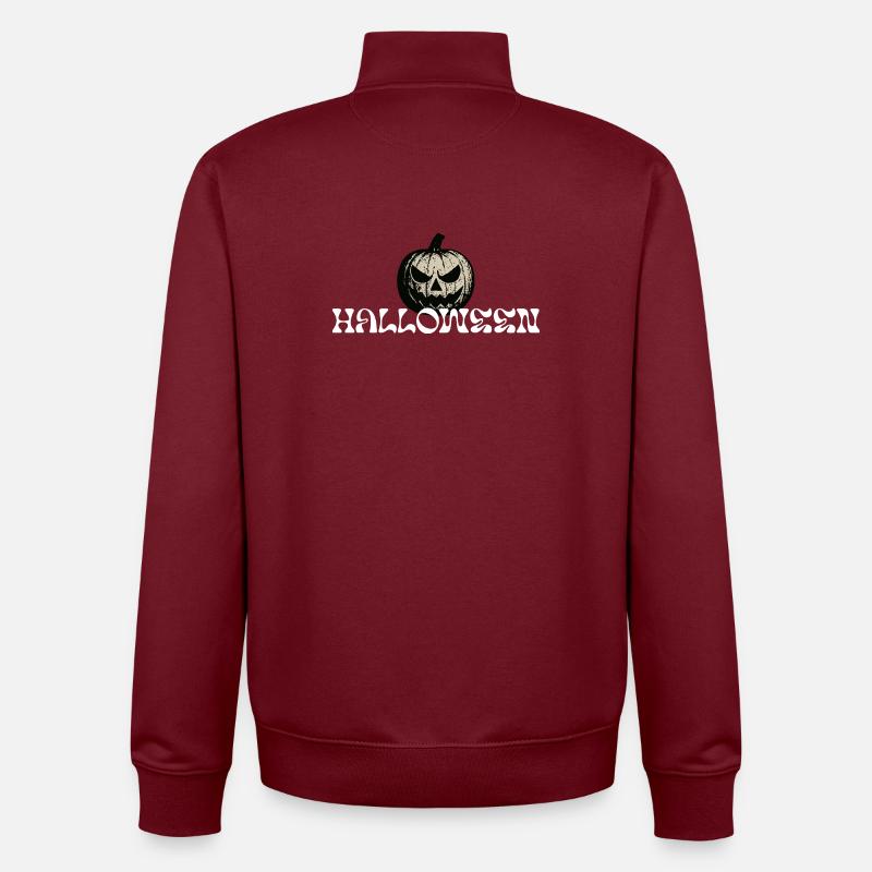 Haunted Pumpkin Halloween text design - Unisex Organic Zip Sweatshirt by Stanley/Stella - burgundy