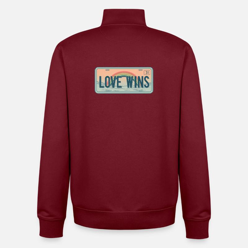 Plaque d’immatriculation rétro – Love Wins Rainbow - Sweat zippé unisexe en coton bio Stanley/Stella - bordeaux