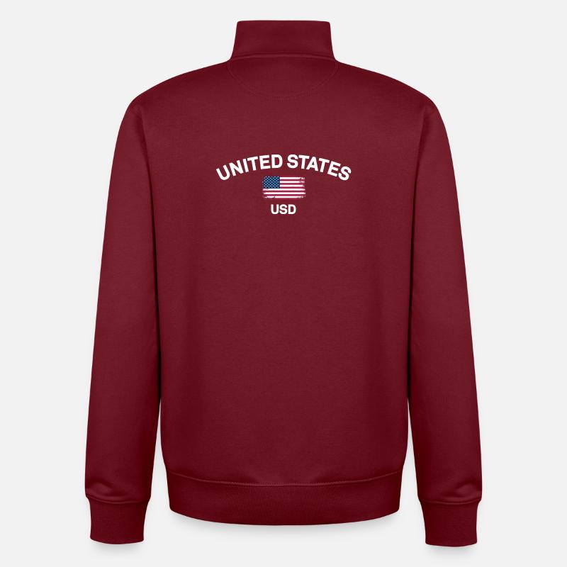 Graphique USD du drapeau américain vieilli - Sweat zippé unisexe en coton bio Stanley/Stella - bordeaux