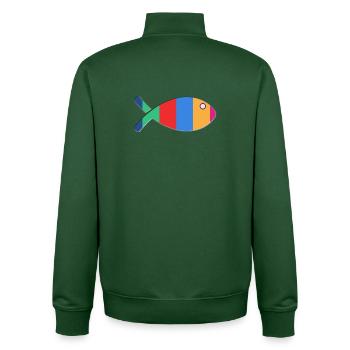 POISSON. MEMOIRE. SARDINE. POISSON D'AVRIL. MER - Sweat zippé unisexe en coton bio Stanley/Stella - vert bouteille - Dos - AI Model Male 185 dark (185cm)