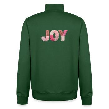 Lettrage en tissu rose patchwork Joy fait main - Sweat zippé unisexe en coton bio Stanley/Stella - vert bouteille - Dos - AI Model Male 185 dark (185cm)