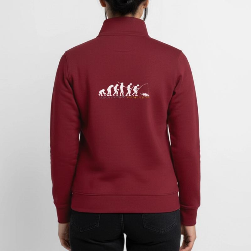 EVOLUTION DE LA PÊCHE (version blanche) Sweat zippé unisexe en coton bio Stanley/Stella