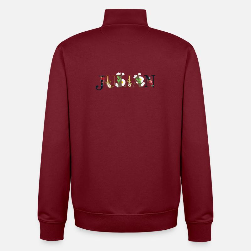 Le nom de JULIAN décoré de fleurs - Sweat zippé unisexe en coton bio Stanley/Stella - bordeaux