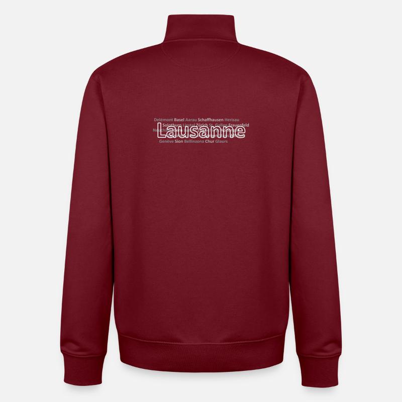 Villes suisses de Lausanne - Sweat zippé unisexe en coton bio Stanley/Stella - bordeaux