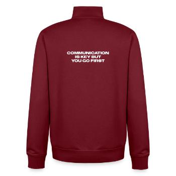 Communication is key but you go first - Unisex Organic Zip Sweatshirt by Stanley/Stella - burgundy - Back - AI Model Male 185 dark (185cm)