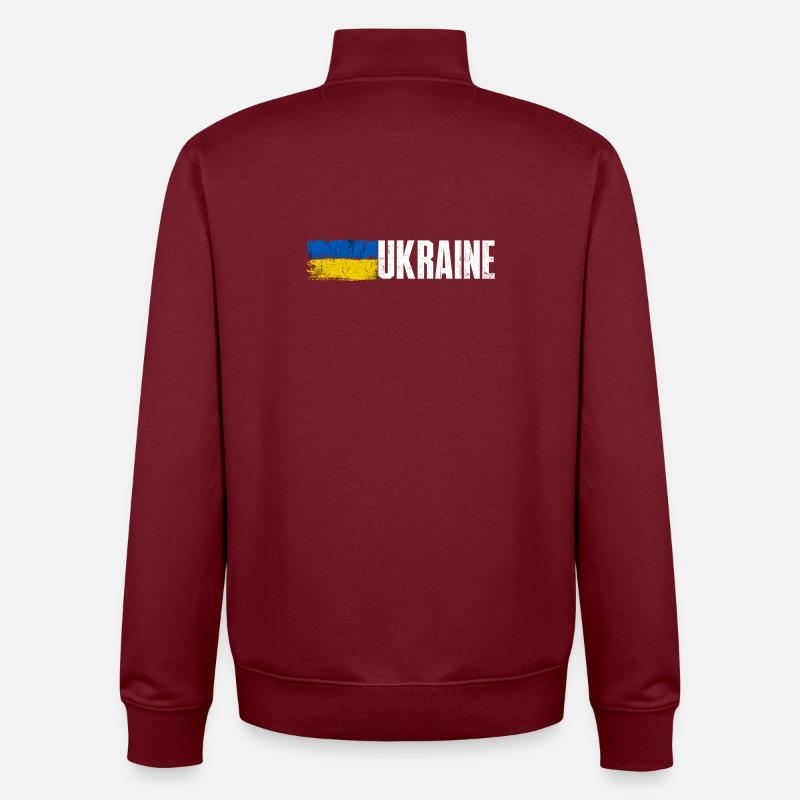 Drapeau de l’Ukraine brossé Typographie audacieuse - Sweat zippé unisexe en coton bio Stanley/Stella - bordeaux