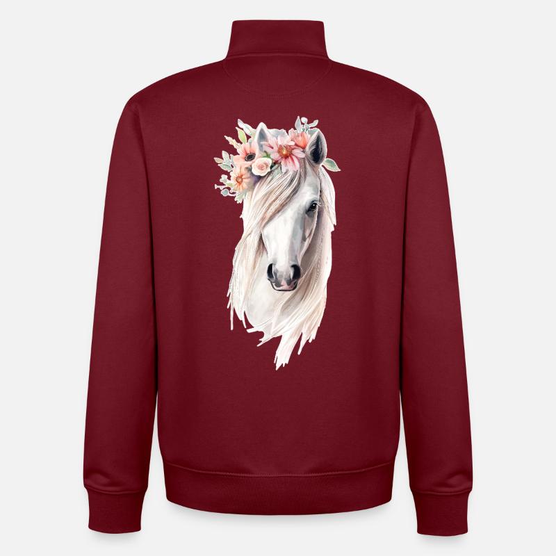 Cheval avec des fleurs - Sweat zippé unisexe en coton bio Stanley/Stella - bordeaux