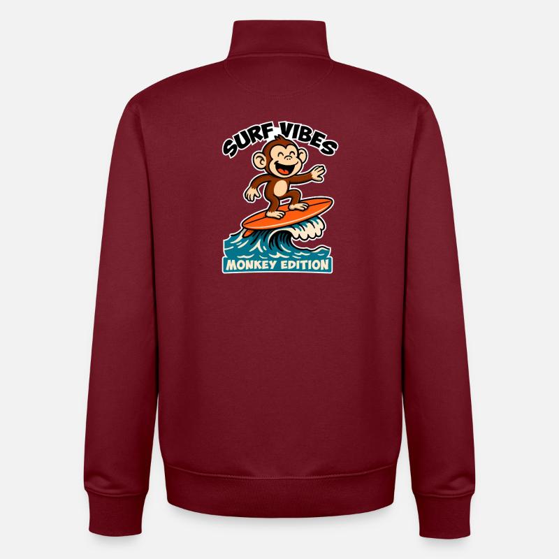 Surf Vibes, Monkey Edition. Glücklicher Surfaffe - Unisex Organic Zip Sweatshirt von Stanley/Stella - Burgunderrot