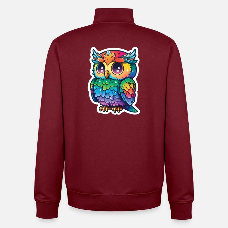 Farbenfrohe Eulenillustration - Unisex Organic Zip Sweatshirt von Stanley/Stella - Burgunderrot