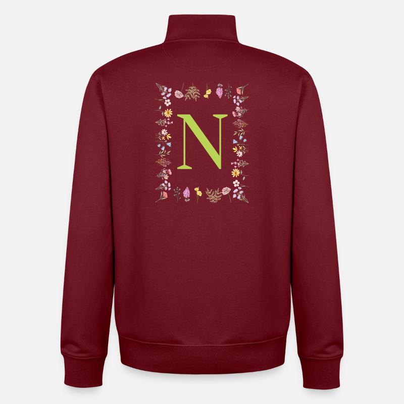Initiales florales « N », Lettres monogrammes - Sweat zippé unisexe en coton bio Stanley/Stella - bordeaux