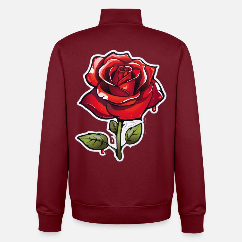Red Rose in Comics Style - Unisex Organic Zip Sweatshirt by Stanley/Stella - burgundy