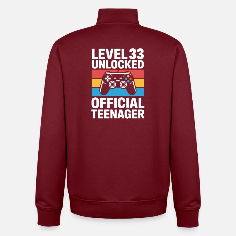Niveau 33 Adolescent officiel débloqué - Sweat zippé unisexe en coton bio Stanley/Stella - bordeaux