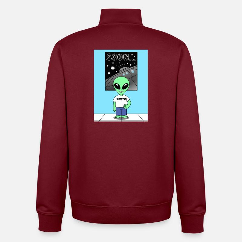 Alien devant le vaisseau spatial Terre - Sweat zippé unisexe en coton bio Stanley/Stella - bordeaux