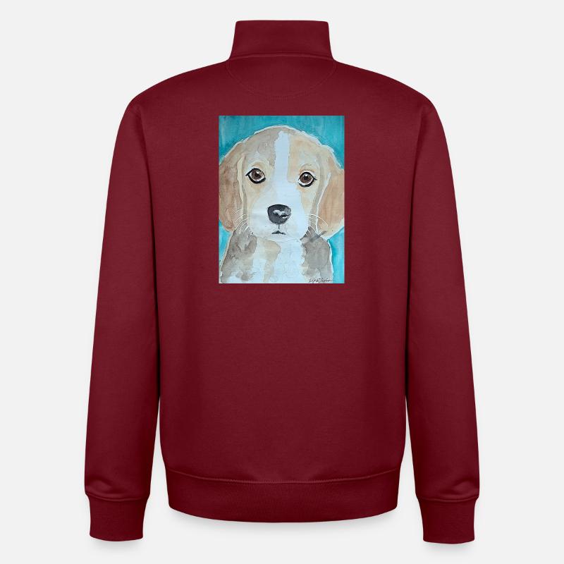 Chiot Beagle, aquarelle - Sweat zippé unisexe en coton bio Stanley/Stella - bordeaux