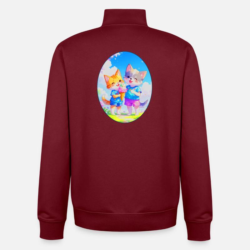 Kätzchen, Hündchen & Eiscreme (Oval) - Unisex Organic Zip Sweatshirt by Stanley/Stella - burgundy