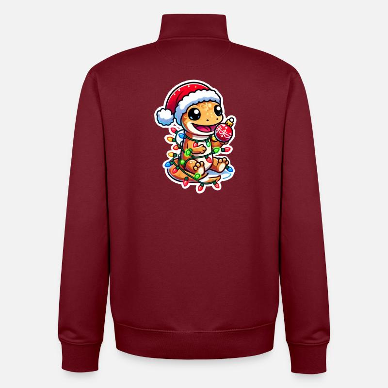 Gecko de Noël Gleg - Sweat zippé unisexe en coton bio Stanley/Stella - bordeaux