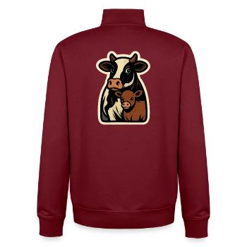 Vache et veau – L’amour rétro à la campagne - Sweat zippé unisexe en coton bio Stanley/Stella - bordeaux - Dos - AI Model Male 185 dark (185cm)
