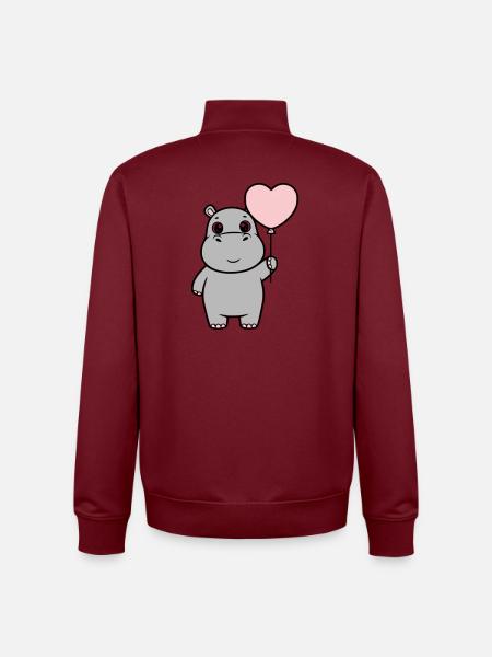 Süßes Nilpferd Herz Ballon Liebe - Unisex Organic Zip Sweatshirt von Stanley/Stella - Burgunderrot