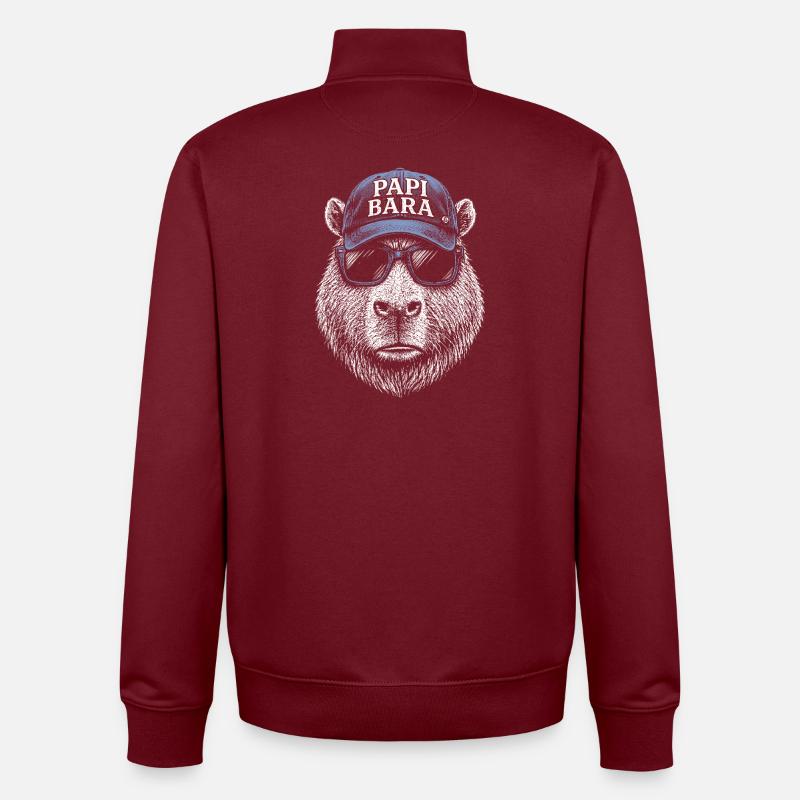 Papi Bara Bear with Sunglasses - Unisex Organic Zip Sweatshirt by Stanley/Stella - burgundy