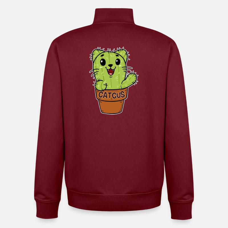 Cat Cactus Kitten Cacti - Unisex Organic Zip Sweatshirt by Stanley/Stella - burgundy