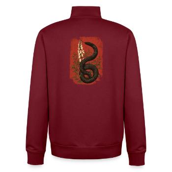Mystische Schlange mit Blumenmotiven - Unisex Organic Zip Sweatshirt von Stanley/Stella - Burgunderrot - Hinten - AI Model Male 185 dark (185cm)