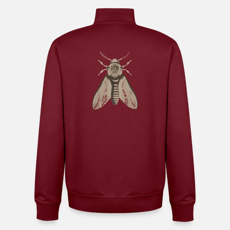 Skull Moth in Steampunk Style - Unisex Organic Zip Sweatshirt by Stanley/Stella - burgundy