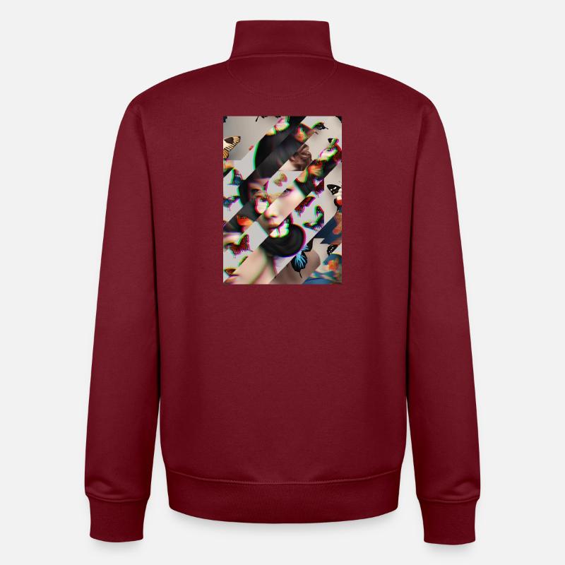 Portrait de papillon Glitch - Sweat zippé unisexe en coton bio Stanley/Stella - bordeaux