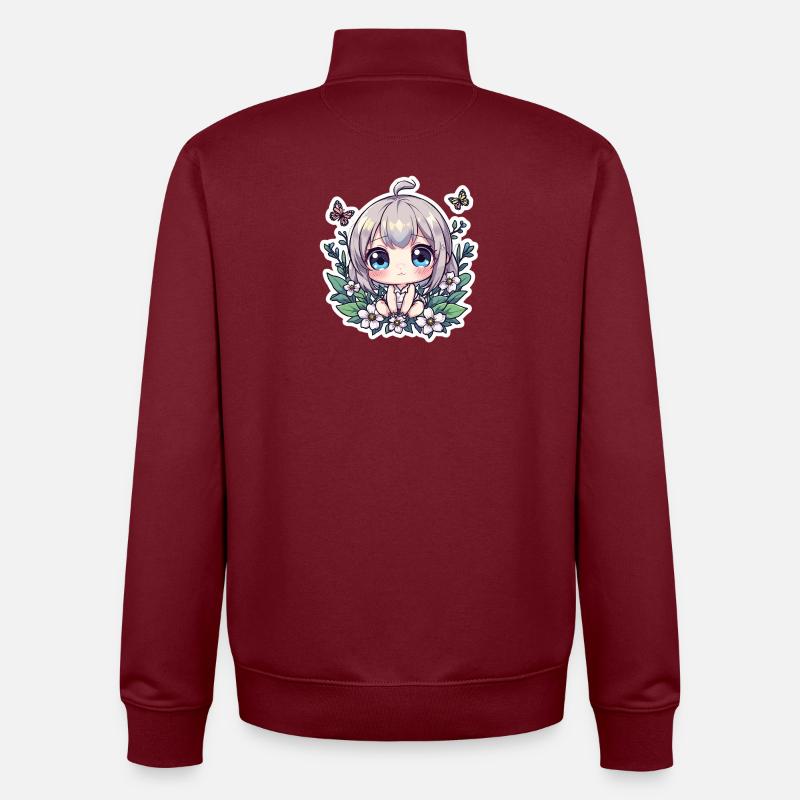 Magie des Fleurs Chibi - Sweat zippé unisexe en coton bio Stanley/Stella - bordeaux
