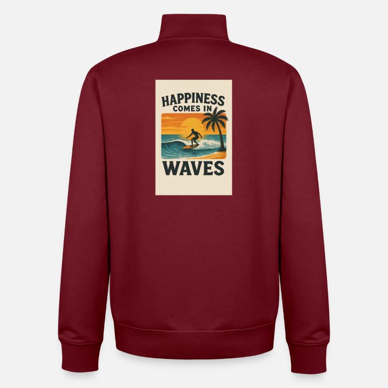 Le bonheur vient par vagues - Sweat zippé unisexe en coton bio Stanley/Stella - bordeaux