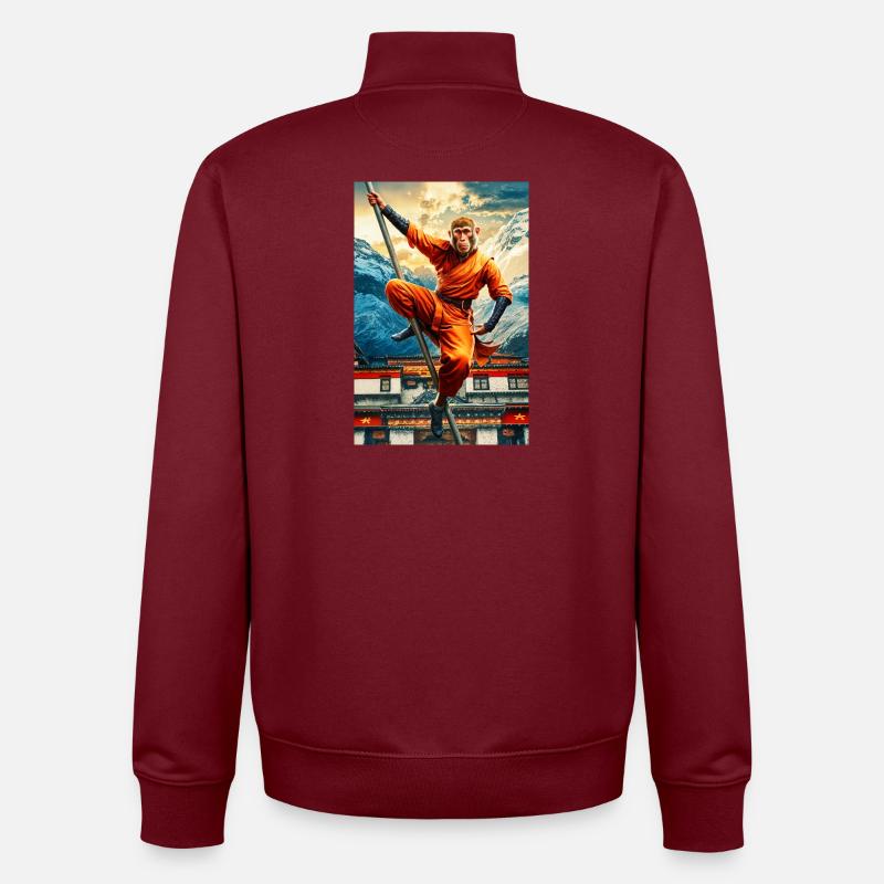 Humanoid Monkey Shaolin Monk - Unisex Organic Zip Sweatshirt by Stanley/Stella - burgundy