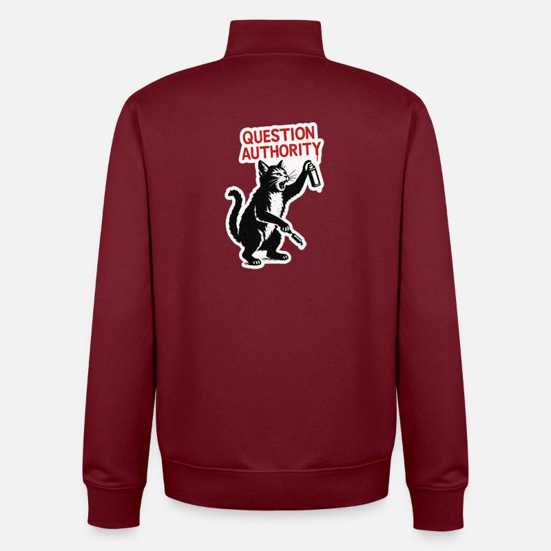 Cat Rebel: Question Authority - Unisex Organic Zip Sweatshirt by Stanley/Stella - burgundy