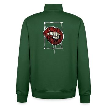 Rote Lippen Grafik Graphische Skizze - Unisex Organic Zip Sweatshirt von Stanley/Stella - Flaschengrün - Hinten - AI Model Male 185 dark (185cm)