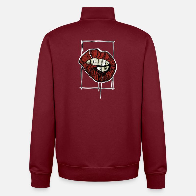 Red Lips Graphic Graphic Sketch - Unisex Organic Zip Sweatshirt by Stanley/Stella - burgundy