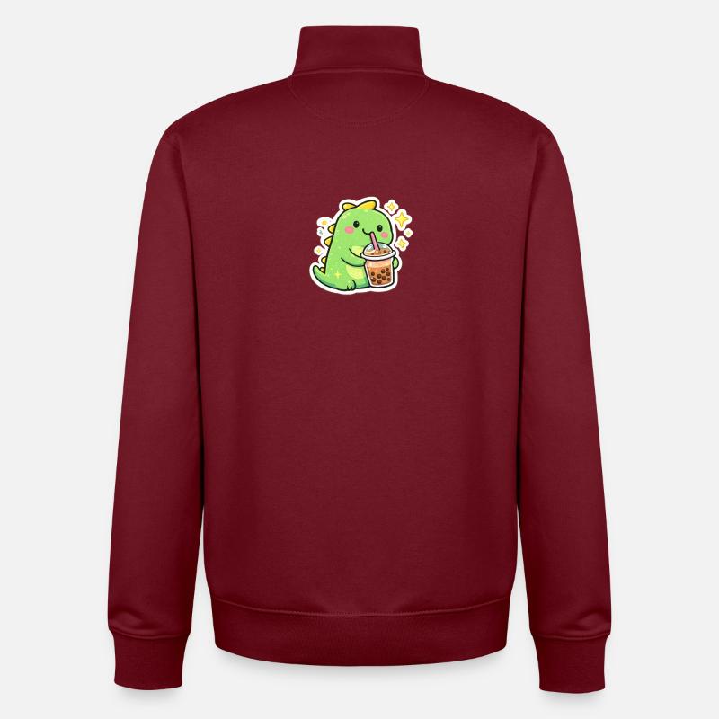 Süßer Dino mit Bubble Tea - Unisex Organic Zip Sweatshirt von Stanley/Stella - Burgunderrot